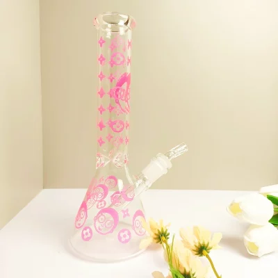 10" Morty & LV Inspired Pink Patterned Glass Beaker Bong