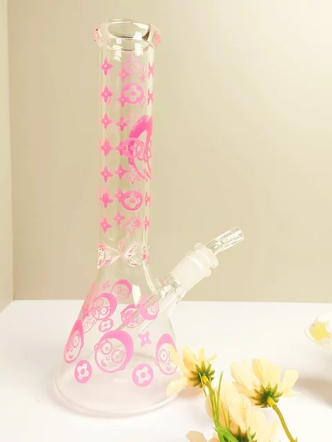 10" Morty & LV Inspired Pink Patterned Glass Beaker Bong