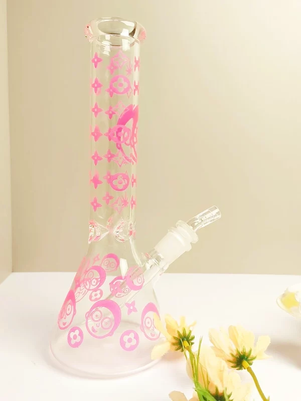 10" Morty & LV Inspired Pink Patterned Glass Beaker Bong
