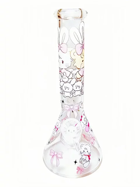 10" Mousse & Latte Pink Bow Beaker Glass Bong