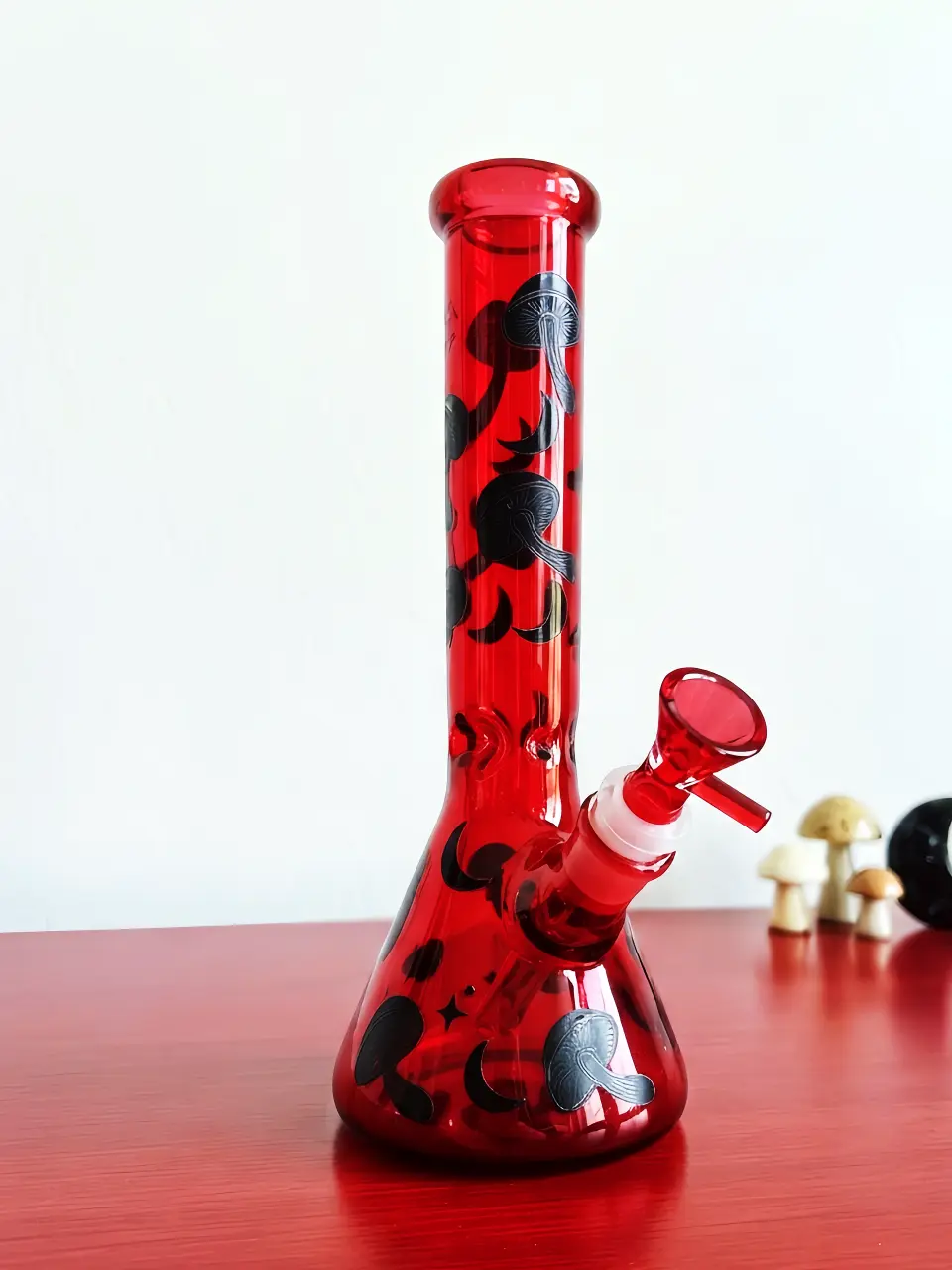 10" Dark-Night Mushroom Red Beaker Glass Bong - Image 5