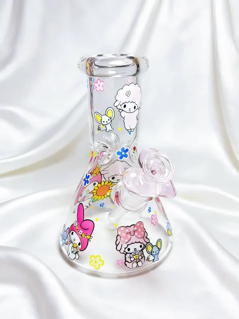 8″ 5mm My Melody & My Sweet Piano Garden Beaker Glass Bong 8" 5mm My Melody & My Sweet Piano Garden Beaker Glass Bong