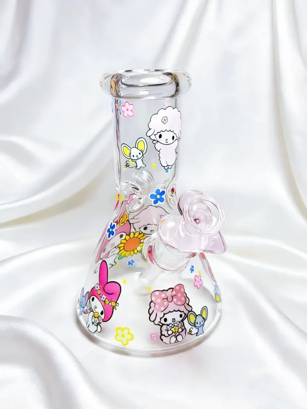8″ 5mm My Melody & My Sweet Piano Garden Beaker Glass Bong 8" 5mm My Melody & My Sweet Piano Garden Beaker Glass Bong