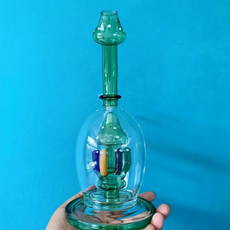 9" Mystic Green Mushroom Perc Glass Bong