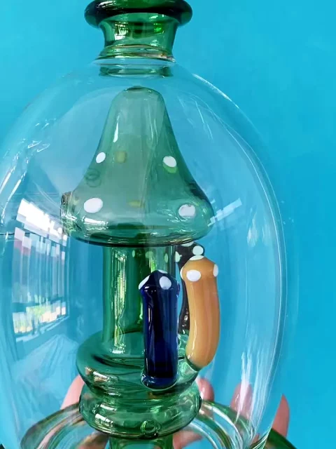 9" Mystic Green Mushroom Perc Glass Bong