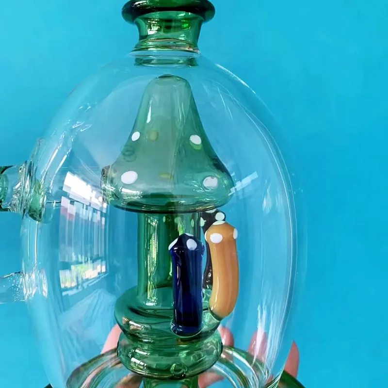 9" Mystic Green Mushroom Perc Glass Bong