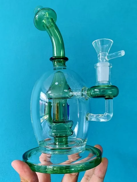 9" Mystic Green Mushroom Perc Glass Bong