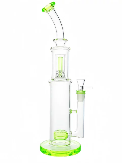 15" Neon Green Double Perc Stemless Glass Bong