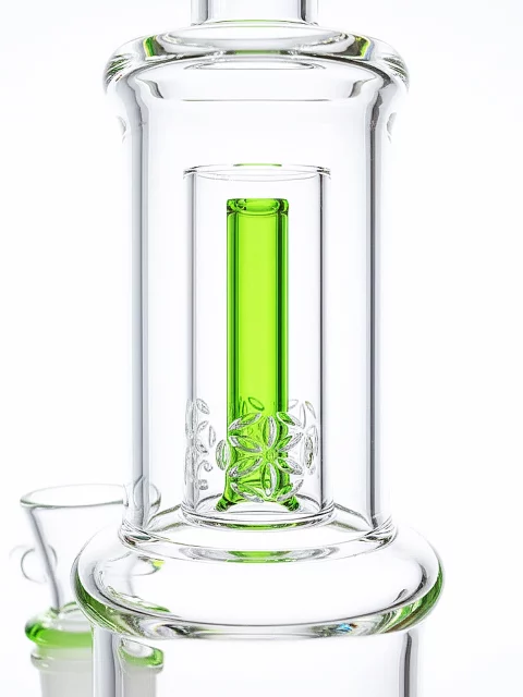 15″ Neon Green Double Perc Stemless Glass Bong 15" Neon Green Double Perc Stemless Glass Bong