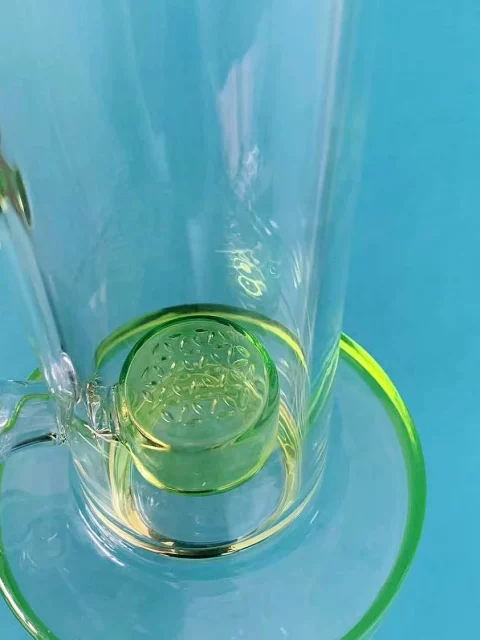 15" Neon Green Double Perc Stemless Glass Bong