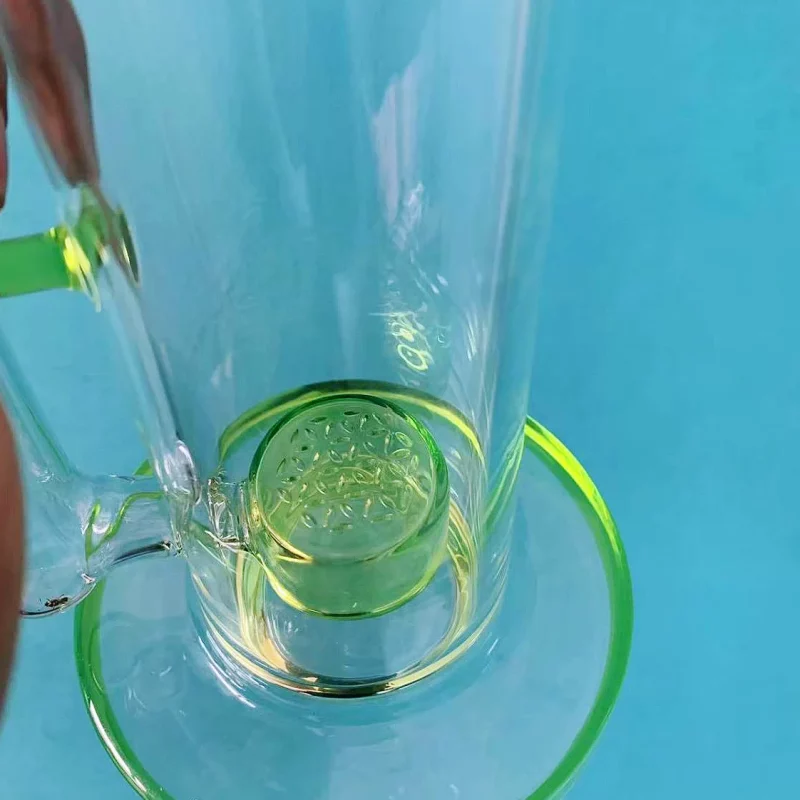 15" Neon Green Double Perc Stemless Glass Bong