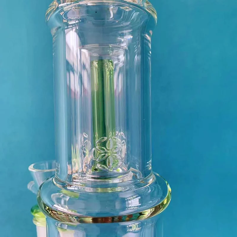 15" Neon Green Double Perc Stemless Glass Bong