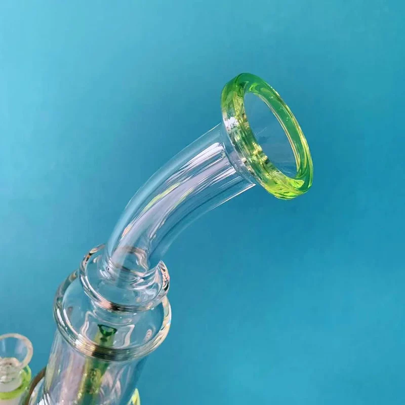 15" Neon Green Double Perc Stemless Glass Bong