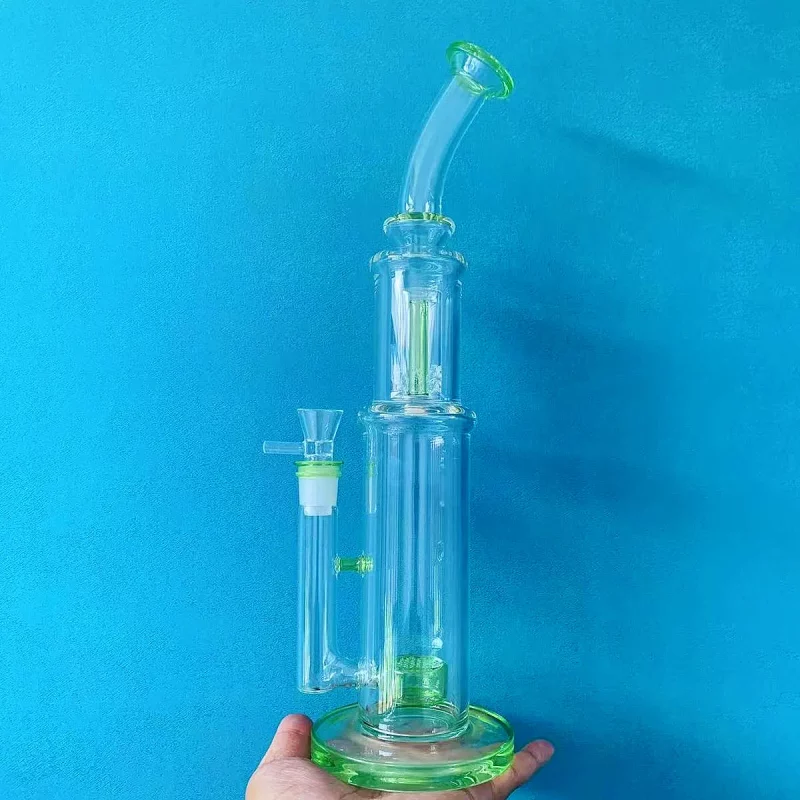 15" Neon Green Double Perc Stemless Glass Bong
