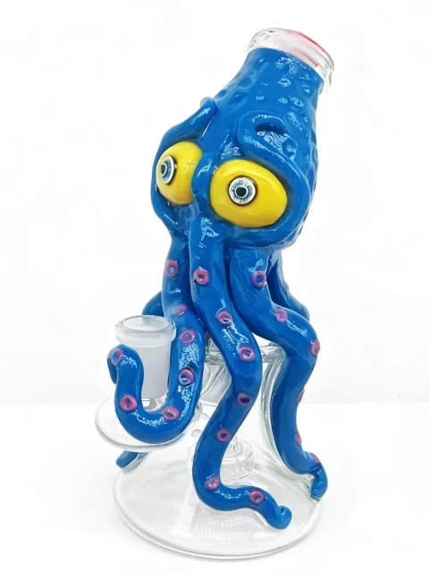 7" Octopus Bong with Big Eyes 3D Handcrafted