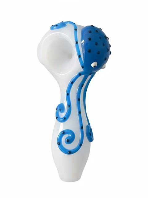 4" Octopus Glow-in-the-dark 3D White Glass Spoon Pipe
