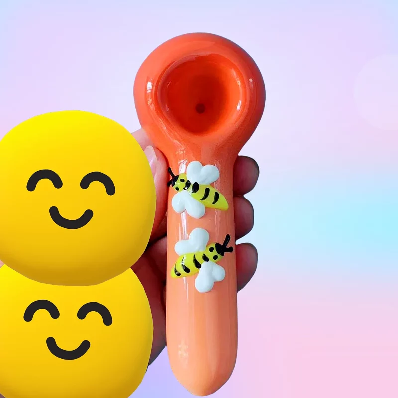 4.3" Orange Glow-in-the-Dark 3D Bees Spoon Pipe