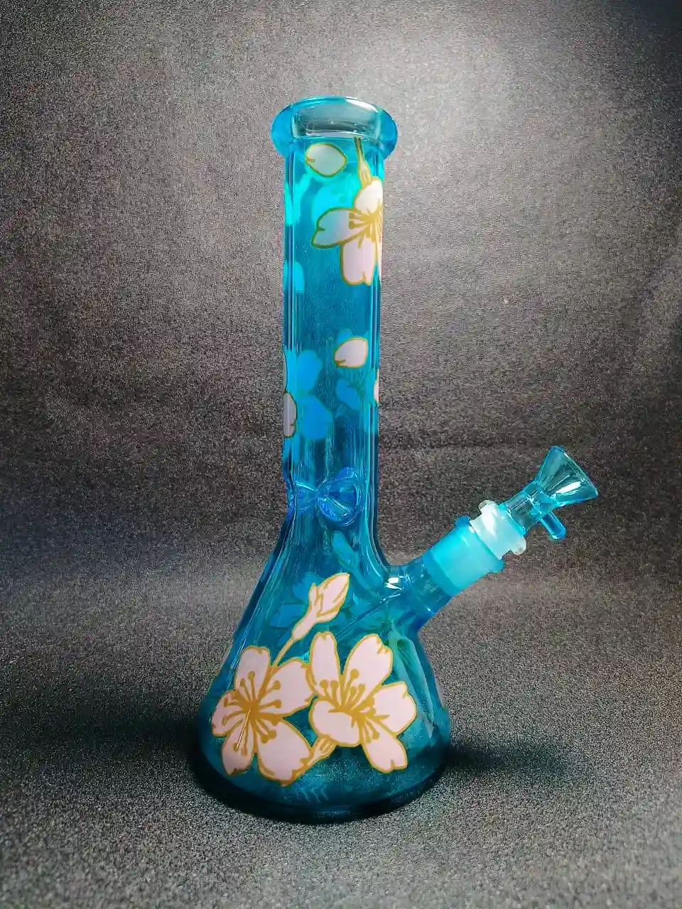 10" Peach Blossom Bloom Blue Beaker Glass Bong