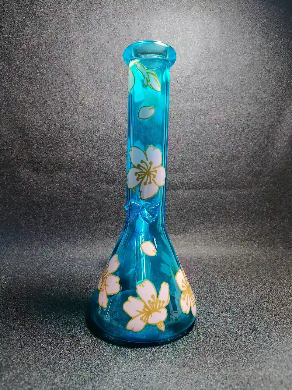 10" Peach Blossom Bloom Blue Beaker Glass Bong