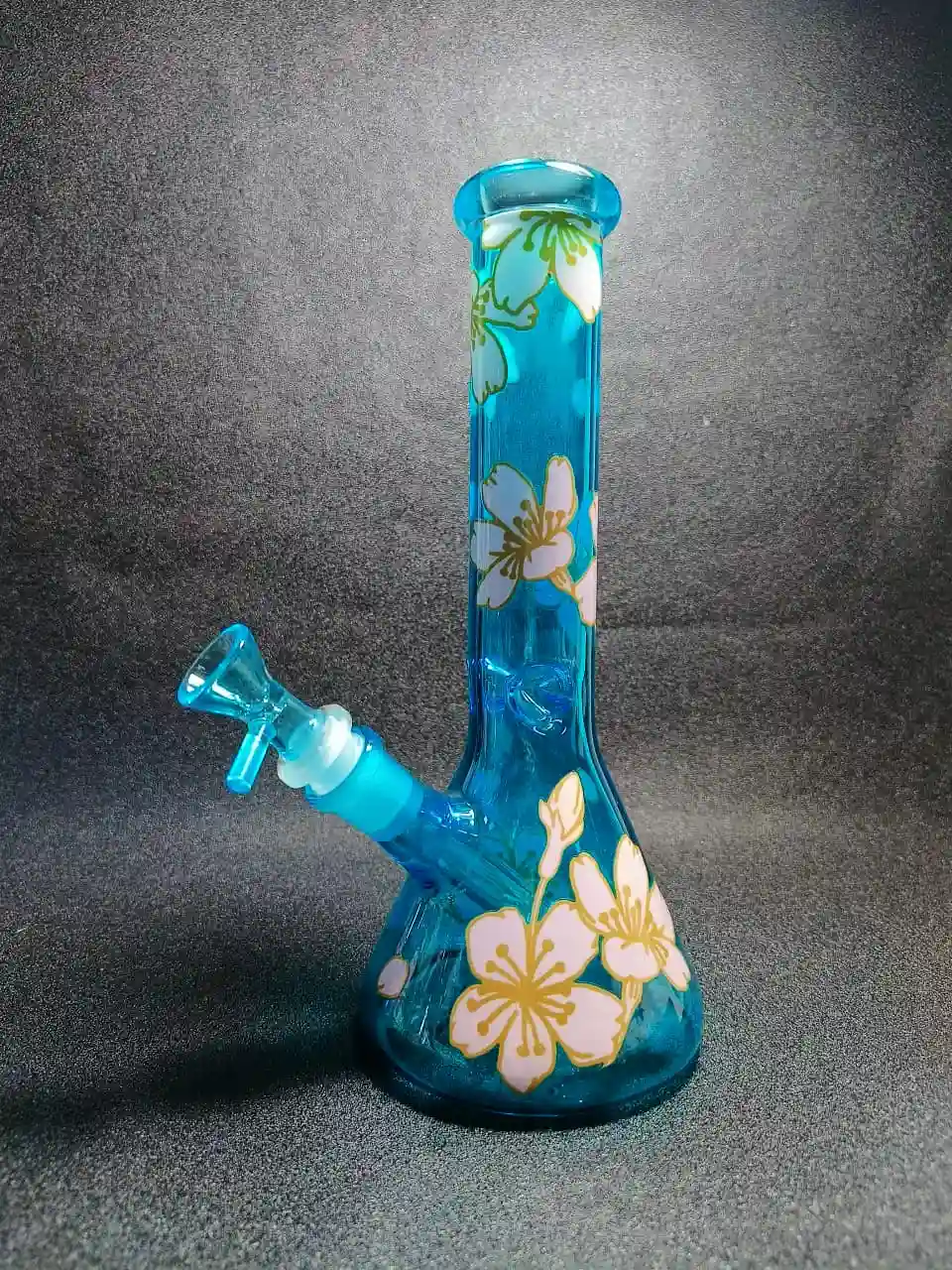 10" Peach Blossom Bloom Blue Beaker Glass Bong