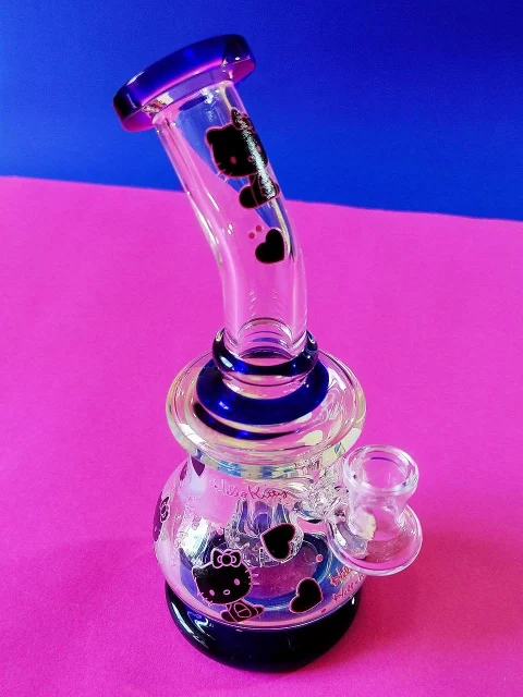 8.5" Pink & Black Hello Kitty Bent Neck Mini Glass Bong