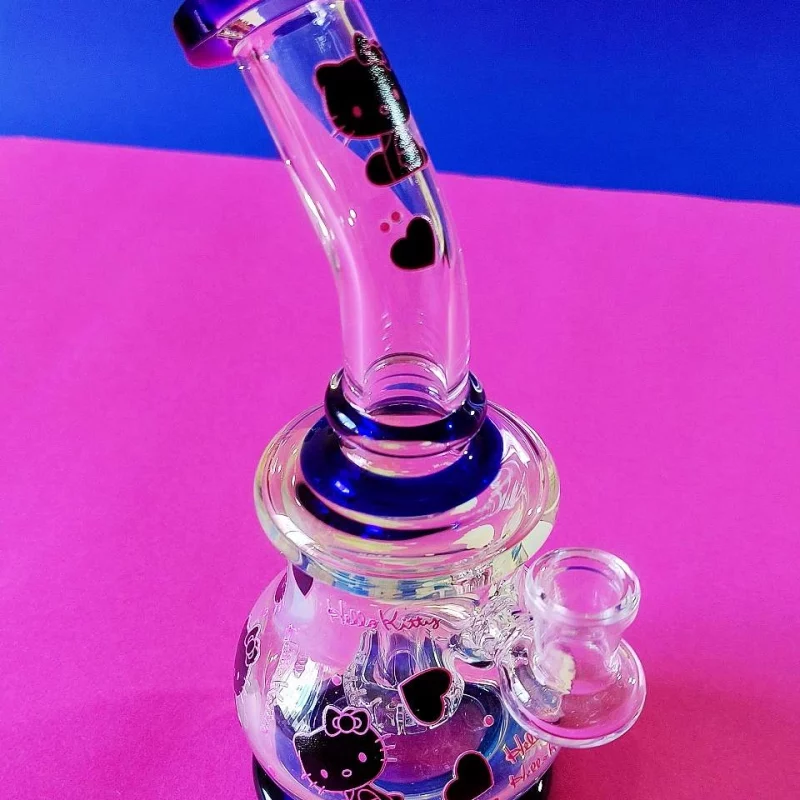 8.5" Pink & Black Hello Kitty Bent Neck Mini Glass Bong