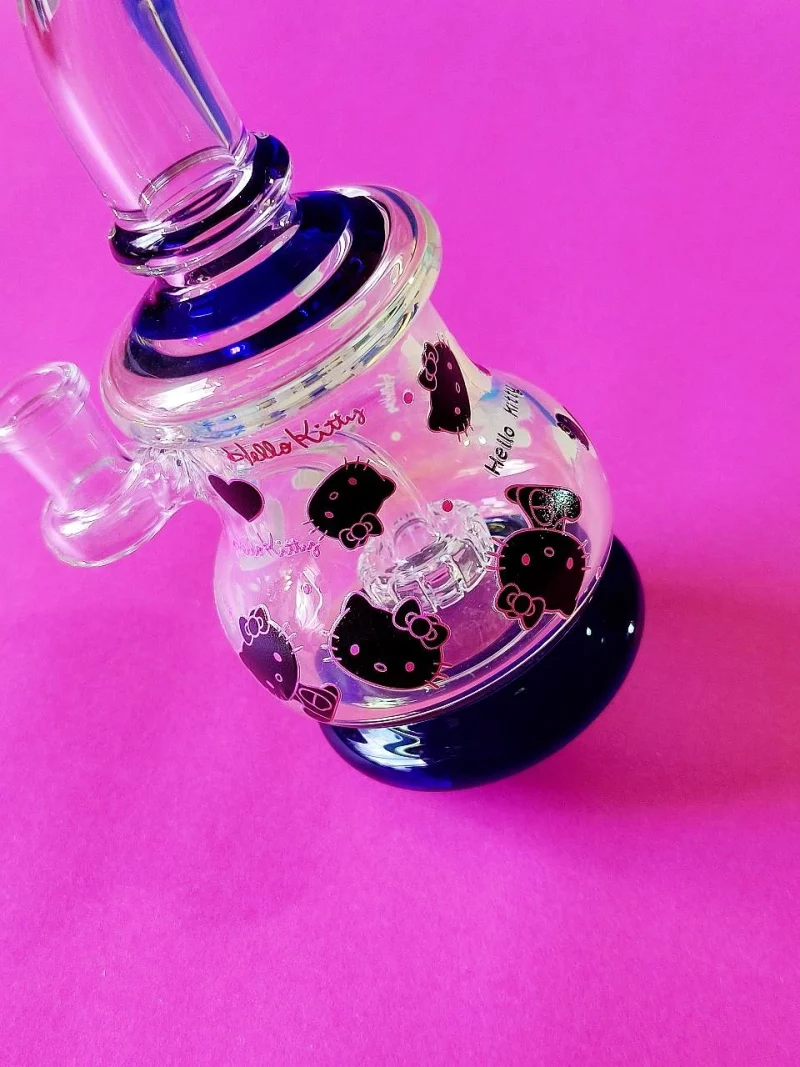 8.5" Pink & Black Hello Kitty Bent Neck Mini Glass Bong