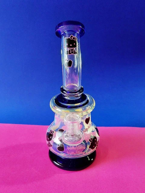 8.5" Pink & Black Hello Kitty Bent Neck Mini Glass Bong