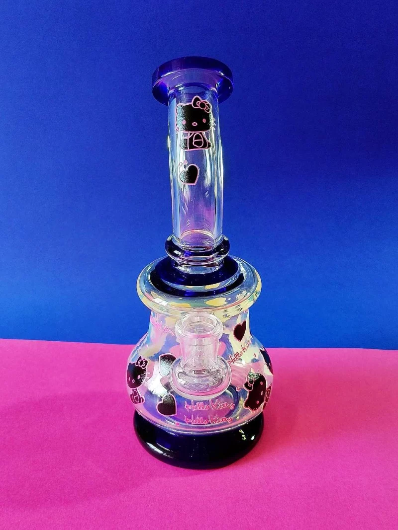 8.5" Pink & Black Hello Kitty Bent Neck Mini Glass Bong