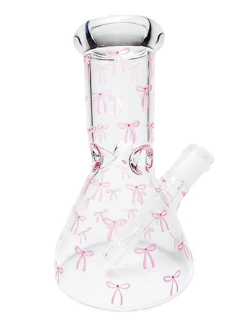 8" 5mm Pink Bow Girly Glass Beaker Bong