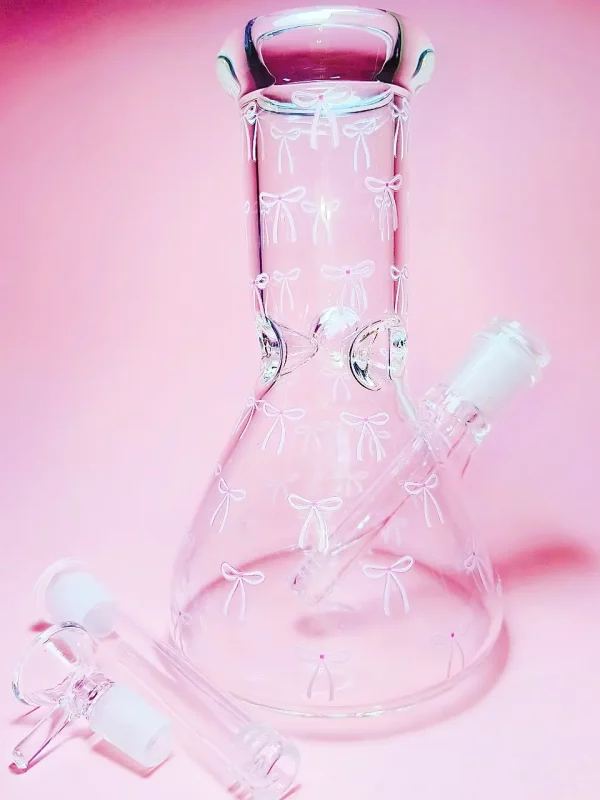 8" 5mm Pink Bow Girly Glass Beaker Bong