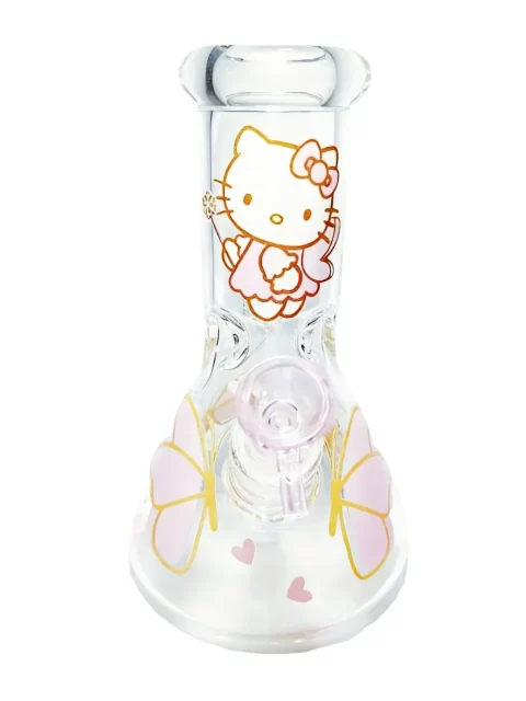8" 5mm Pink Butterfly Hello Kitty Beaker Glass Bong