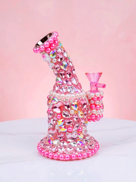 7″ Pink Crystal Diamond Pearl Handmade Glass Bong 7″ Pink Crystal Diamond Pearl Handmade Glass Bong