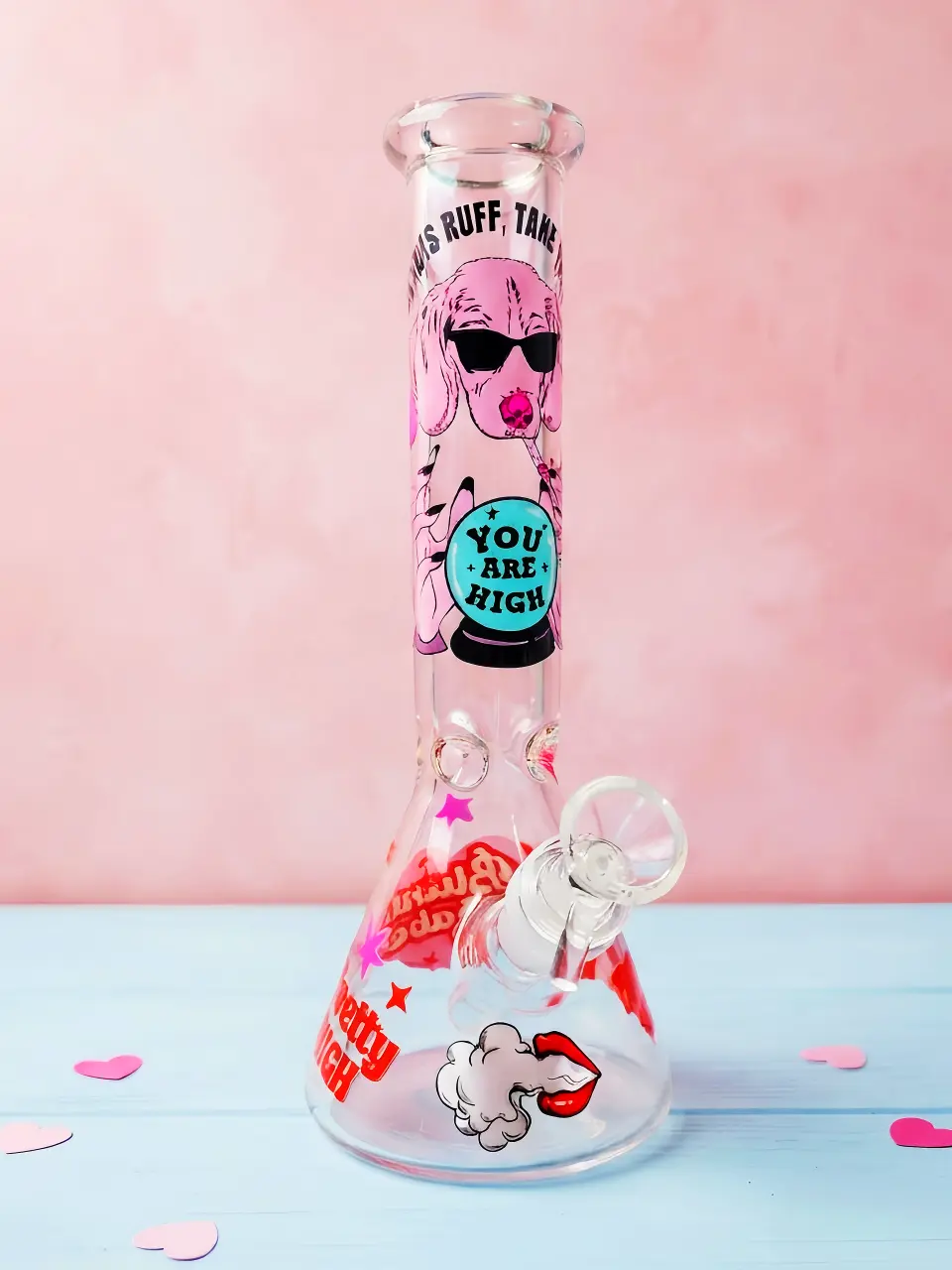 10" Pink Dog Fortune “You Are High” Beaker Glass Bong - Image 9