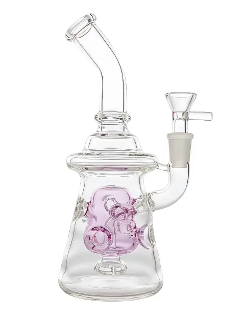 8" Pink Glass Bong with Disc & Swiss Perc