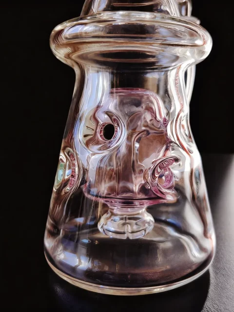 8″ Pink Glass Bong with Disc & Swiss Perc 8" Pink Glass Bong with Disc & Swiss Perc