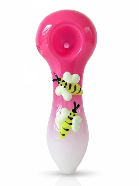 4.3" Pink Glow-in-the-Dark 3D Bees Spoon Pipe