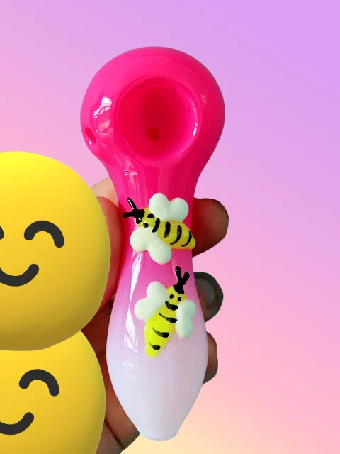 4.3" Pink Glow-in-the-Dark 3D Bees Spoon Pipe