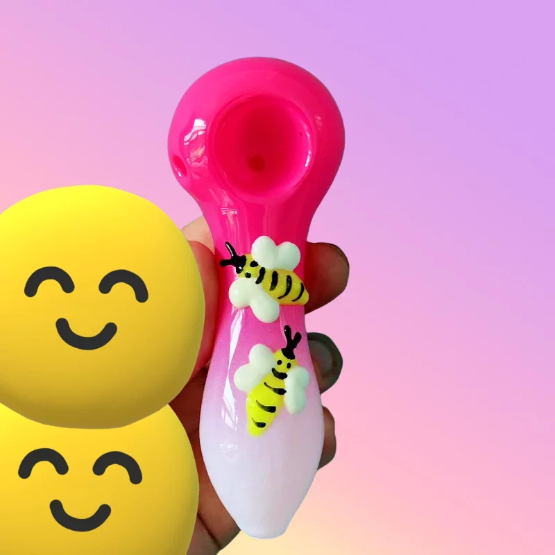 4.3" Pink Glow-in-the-Dark 3D Bees Spoon Pipe