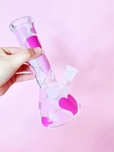 8" Pink Hearts Beaker Glass Bong