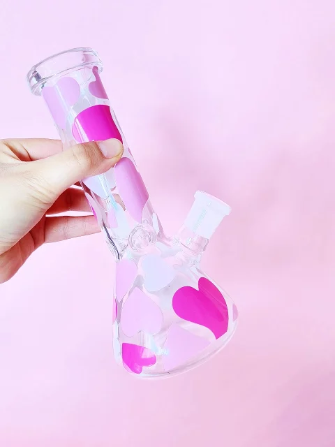 8" Pink Hearts Beaker Glass Bong