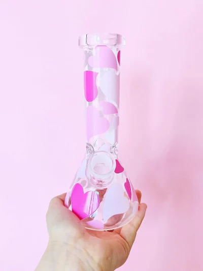 8" Pink Hearts Beaker Glass Bong