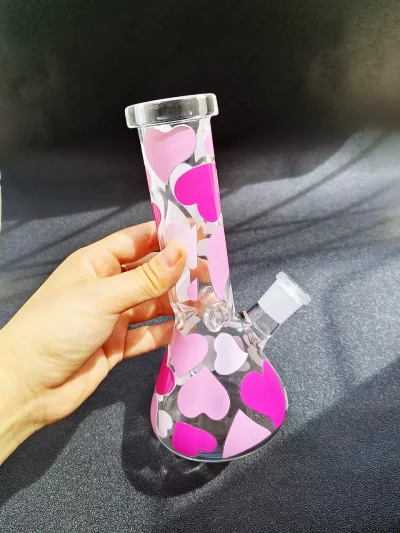 8" Pink Hearts Beaker Glass Bong