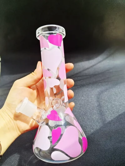 8" Pink Hearts Beaker Glass Bong