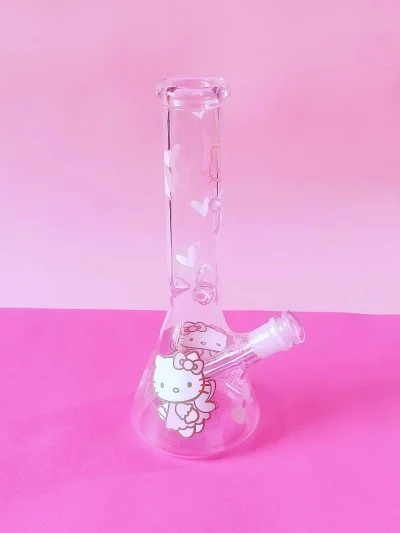 10" Pink Cute Fairy Hello Kitty Glass Beaker Bong