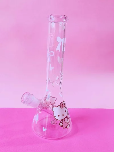 10" Pink Cute Fairy Hello Kitty Glass Beaker Bong