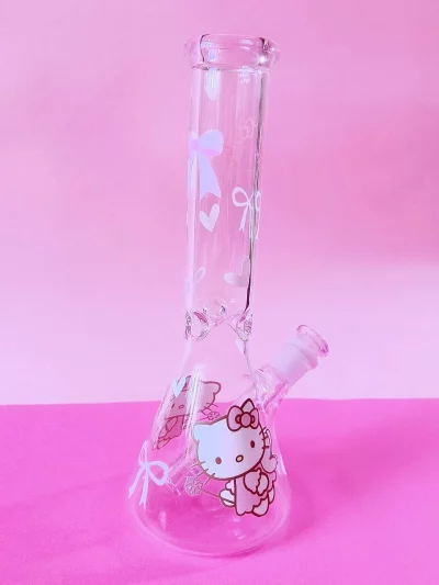 10" Pink Cute Fairy Hello Kitty Glass Beaker Bong