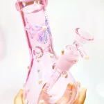 8" Pink Iridescent Butterfly Beaker Bong with Pearls