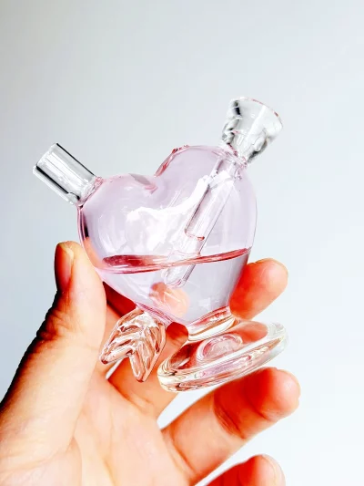 Pink Mini Heart Shaped Glass Bubbler Bong