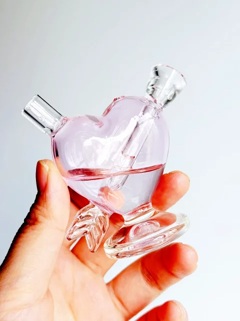 Pink Mini Heart Shaped Glass Bubbler Bong